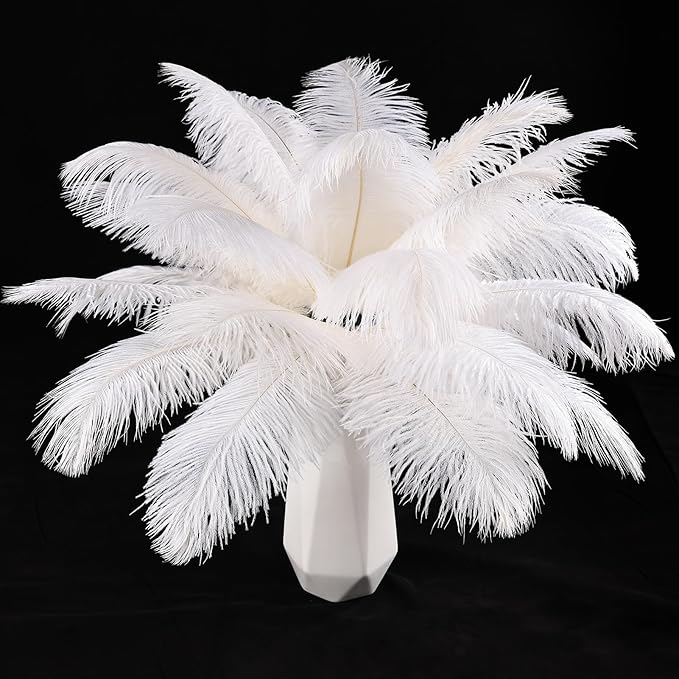 THARAHT White Ostrich Feathers 24pcs Natural Bulk 10-12Inch 25cm-30cm for Crafts Wedding Party Centerpieces Easter Gatsby and Christmas Tree Decoration Feathers