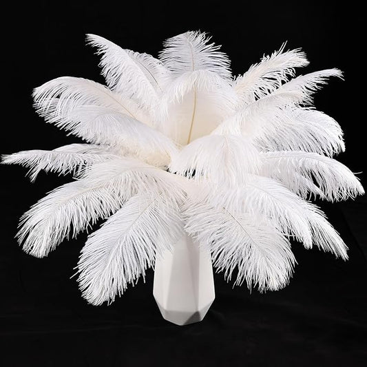 THARAHT White Ostrich Feathers 24pcs Natural Bulk 10-12Inch 25cm-30cm for Crafts Wedding Party Centerpieces Easter Gatsby and Christmas Tree Decoration Feathers