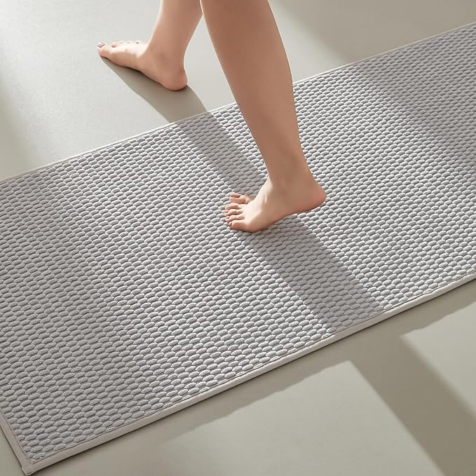 Bathroom Runner Rugs, Long Bath Mat Runner Washable Thin Quick Dry Low Pile Bathroom Runner Rugs Non Slip, Light Grey 16"x60"