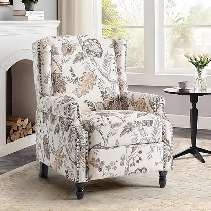 UIXE Recliner Chairs Set of 2, Fabric Upholstered Armchair Pushback Accent Chair for Living Room, Floral Rivet Trim Club Chair Home Theater Single Sofa Bedroom Side Reading Seat - Beige Plants