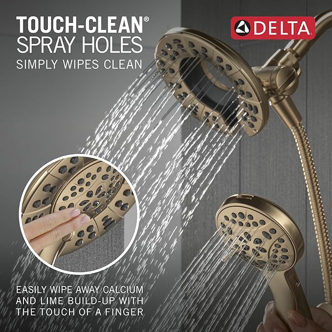 Delta Faucet Albion 14 Series Single-Handle Shower Faucet, Gold Shower Trim Kit with 4-Setting In2ition 2-in-1 Dual Hand Held Shower Head with Hose, Champagne Bronze T142855-CZ-I (Valve Not Included)