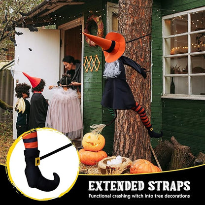 POPGIFTU 53" Halloween Crashing Witch Decoration – Funny Flying Witch for Tree, Yard, Porch & Outdoor Halloween Decor