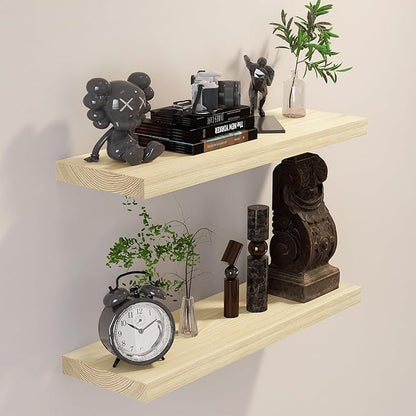 BGMG Wood Floating Shelves 24 inch, Wide Rustic Wooden Wall Shelves for Bathroom Living Room Bedroom Kitchen Farmhouse Set of 2-24x 6.7 x1.25 inch- DIY-Unfinished