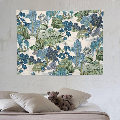 Asian Floral Wall Tapestry, 40"x30", Bedroom & Living Room Decor