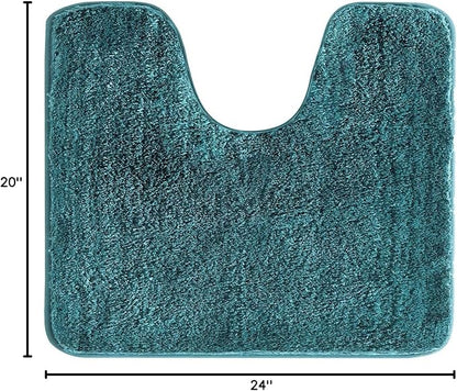 Suchtale Non Slip Bath Mat - Soft Microfiber Shaggy Bath Mat, Machine Washable, Thick Plush U Shape Toilet Rug (20 x 24, Teal)