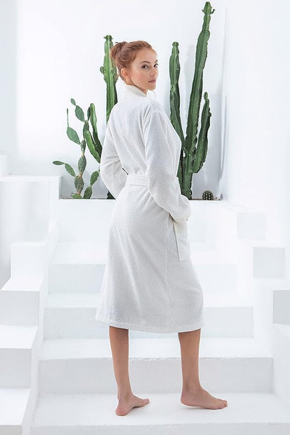 Organic Turkish Cotton Terry Hooded Kimono Bathrobe, Robe for Women