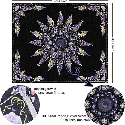 Damanse Floral Tapestry Wall Hanging Cute,Boho Wall Tapestry for Bedroom Aesthetic,Mandala Living Room Decor for Teen Girls (Purple, 49.20" x 59.10")