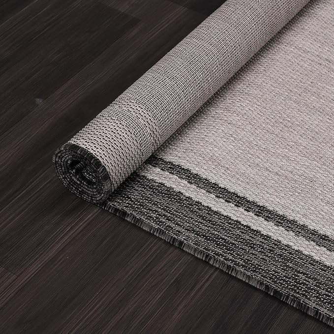 CAMILSON Indoor Outdoor Rug, 10x14 Bordered Gray Modern Area Rugs for Large Indoor and Outdoor Patios, Kitchen and Hallway Mats, Washable Porch Deck Outside Carpet (Bordered Grey, 10 x 14)