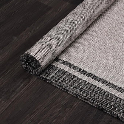 CAMILSON Indoor Outdoor Rug, 6x9 Bordered Gray Modern Area Rugs for Indoor and Outdoor Patios, Kitchen and Hallway Mats, Washable Porch Deck Outside Carpet (Bordered Grey, 6 x 9)