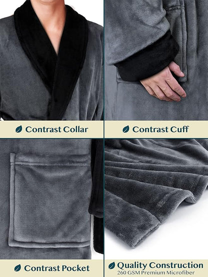 PAVILIA Mens Soft Robe | Warm Fleece Robes for Men, Soft Spa Bathrobe with Shawl Collar and Pockets