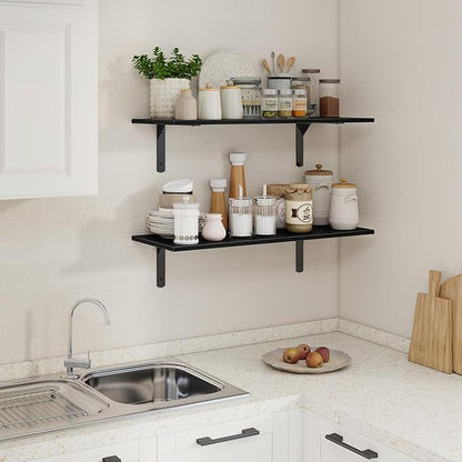 30" W x 12" D Black Floating Shelves for Wall, Deep Wall Shelves with Visible Bracket for Books, Plant, Large Deep Bathroom Shelf for Storage & Display, Set of 2