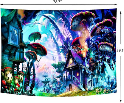 Delur Fantasy Forest Tapestry Enchanted Forest Mystical Magical Tree Tapestry Psychedelic Abstract Nature Landscape Wall Hanging Headboard for Bedroom Living Room Home Decor (59.1" x 78.7")