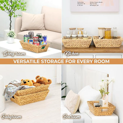 Set of 6 Snack Baskets, Wicker Snack Basket Organizer for Office, Small Wicker Baskets with Handles, (6 Medium Basket)