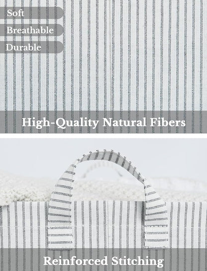 StorageWorks Storage Bins, Fabric Storage Bins for Shelves, Storage Baskets with Metal Frame, Closet Baskets and Bins with Handles, Gray and White Stripes, 2-Pack