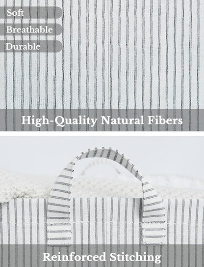 StorageWorks Storage Bins, Fabric Storage Bins for Shelves, Extra Large Storage Baskets with Metal Frame, Closet Baskets and Bins with Handles, Jumbo, Gray and White Stripes, 2-Pack