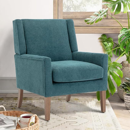 COLAMY Modern Wingback Living Room Chair Set of 2, Upholstered Fabric Accent Armchair, Single Sofa Chair with Lounge Seat and Wood Legs for Bedroom/Office/Reading Spaces, Teal