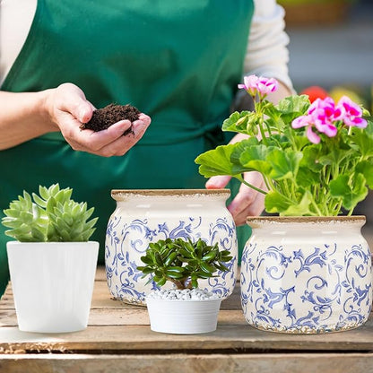 1 Pcs Vintage Planter Large Ceramic Plants Pot Blue Chinoiserie Crack Cottage Scroll Vase Flower Vase Pot Indoor Plants Home Kitchen Decor Farmhouse Antique Decorative Gift