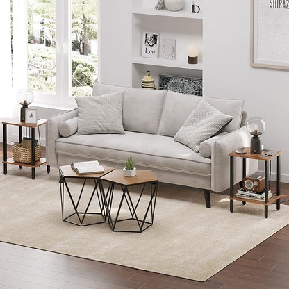 TUTOTAK End Table with Charging Station, Side Table with USB Ports and Outlets, Nightstand, 2-Tier Storage Shelf, Sofa Table for Small Space, 1 Package（2PCS） TB01BB041