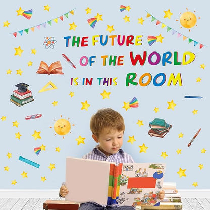 Colorful Inspirational Quote Wall Decals,The Future of The World is in This Room Stickers,Positive Classroom Wall Decals,Motivational Window Sticker for Classroom School Room Playroom Nursery