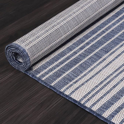 Stripe Outdoor Rug 5x7 Washable Outside Carpet for Indoor Patio Porch Waterproof Easy Cleaning Non Shedding Area Rugs Blue 5 x 7