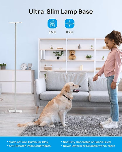 TROND Floor Lamp, LED Torchiere Uplight Lamp, 5 Brightness Aluminum Modern Standing Light, 5500K Natural Daylight, 5000 lm, 71in Tall, 30 Mins Timer, Detachable, for Office Living Room Bedroom, Silver