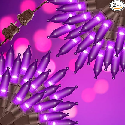 300LIGHTS(2*150L) PURPLE Extra-Bright With End Connectors Halloween Decorative Lights 19.44m UL Certified Mini String Light Set Waterproof for Halloween Home Garden Christmas Tree Party Patio