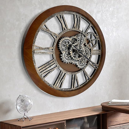 HOIBAI Large Wall Clock, Wall Clocks for Living Room Decor 36 Inch Farmhouse Vintage Rustic Kitchen Wall Decor Vintage Roman Oversized Wall Clock for Home Bedroom House Office, Moving Gears Clock