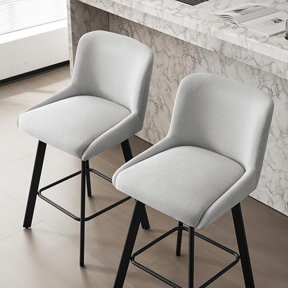 Swivel Bar Stools Set of 3, 26''H Upholstered Barstools with Backs, Modern Counter Height Bar Stool Chairs for Kitchen Island, Metal Legs, Light Gray Fabric Counter Stools