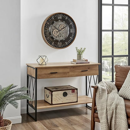 CLXEAST 24 Inch Large Moving Gear Wall Clock for Farmhouse Living Room Decor,Vintage Industrial Bronze Gold Metal Wall Clock for Home Office,House Warming Gifts New Home