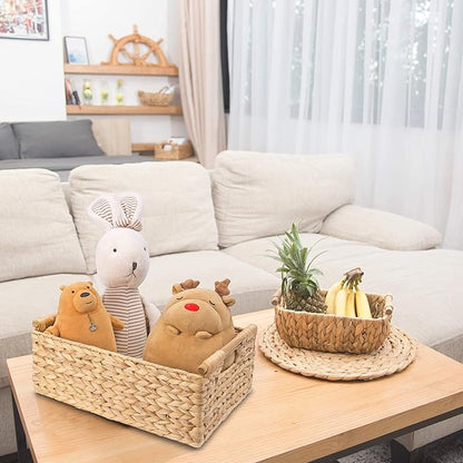 VATIMA Hyacinth Large Wicker Basket 15.5x10.8x6.2" - Rectangular, Wooden Handles, Shelf Organizer