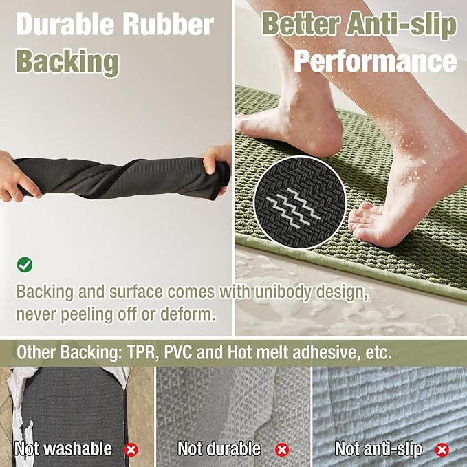 Bathroom Rugs Non Slip Washable, Super Absorbent Thin Bath Mat Small Quick Dry Low Pile Bathroom Rug, Sage 16"x24"