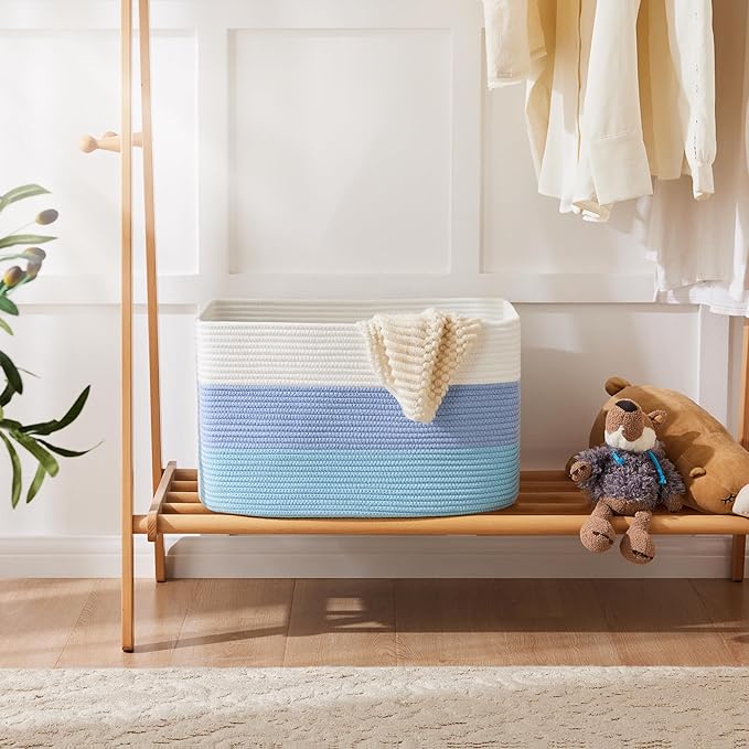 Blanket Basket,Rectangle Woven Baskets for Storage,100L Laundry Basket for Decorative Nursery Blanket,Toys,Dirty Clothes and Magazine in Shelves,Baby Room,and Living Room