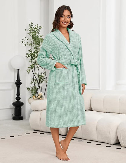 Ekouaer Women's Robe Plush Soft Long Bathrobe Cozy Warm Shawl Collar Spa Robe with Pockets