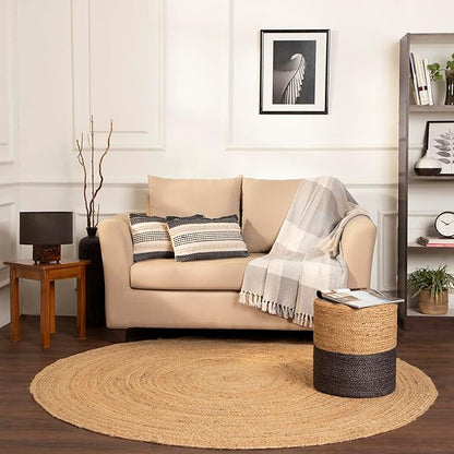 REDEARTH · Cylindrical Pouf Foot Stool Ottoman - Jute Braided Pouffe Poof Accent Sitting Footrest for Living Room, Bedroom, Nursery, Patio, Lounge - Set of 2 (14.5”x14.5”x16”; Natural Gray)