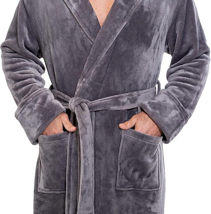 Turquaz Plush Robes For Men, Soft Fuzzy Hooded Mens Bathrobes, Long Comfy Robe For Men