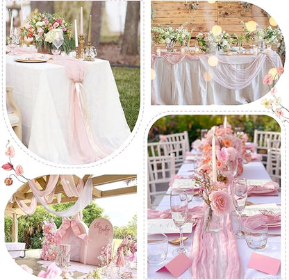 Sioloc 5 Pack Light Pink Cheesecloth Table Runner Fall Autumn Decor for Home 10ft Table Cloth for Tea Wedding Birthday Party Baby Bridal Shower Halloween Thanksgiving