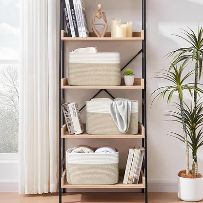 Shelf Baskets for Organizing, Woven Storage Basket for Shelves, Cotton Rope Storage Bins for Toys Books, Nursery Towel Baskets for Classroom, 14.96"X9.8"X8.85", 3-Pack White/Brown