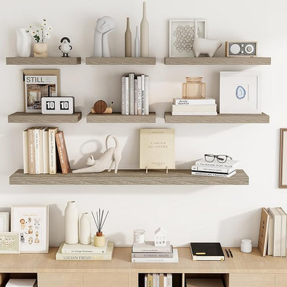 16 Inch Floating Shelves, 3D Textured Wood Grain, 16"x9.25"x1.5" Inch Deep Floating Shelves for Wall, Wooden Shelves for Bathroom, Bedroom, Living Room, Vintage Gray Oak, 2 Pieces