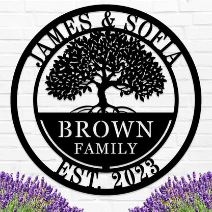 Custom Tree of Life with Roots Family Name Sign, Personalized Metal Sign