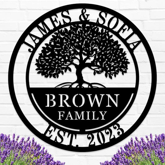 Custom Tree of Life with Roots Family Name Sign, Personalized Metal Sign