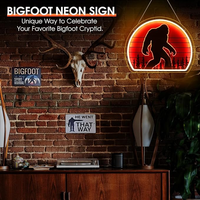 Bigfoot Neon Sign, Bright Dimmable USB Powered Sasquatch Neon Lights Sign and Unique UV Printed Funny Big Foot Sasquatch Gifts for Men Women Adults Kids Bigfoot Lovers Wall Art Decors