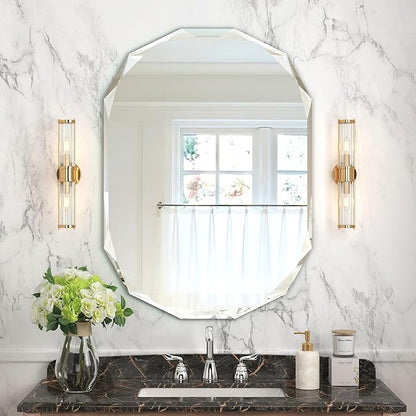 Bathroom Mirrors for Over Sink, Round Frameless Mirrors for Wall, 20x28 Inch Beveled Bathroom Mirror, Bathroom Vanity Circle Mirror for Bedroom Living Room Entryway Home Decor