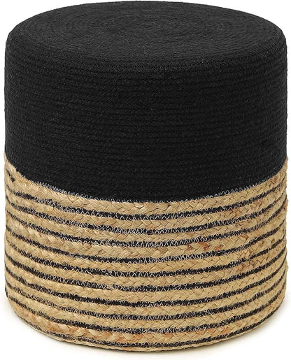 REDEARTH · Cylindrical Pouf Ottoman - Braided Pouffe Accent Sitting Round Footrest for Living Room, Bedroom, Nursery, kidsroom, Patio, Gym; 70% Cotton 30% Jute, (14.5x14.5x16; Black Natural)