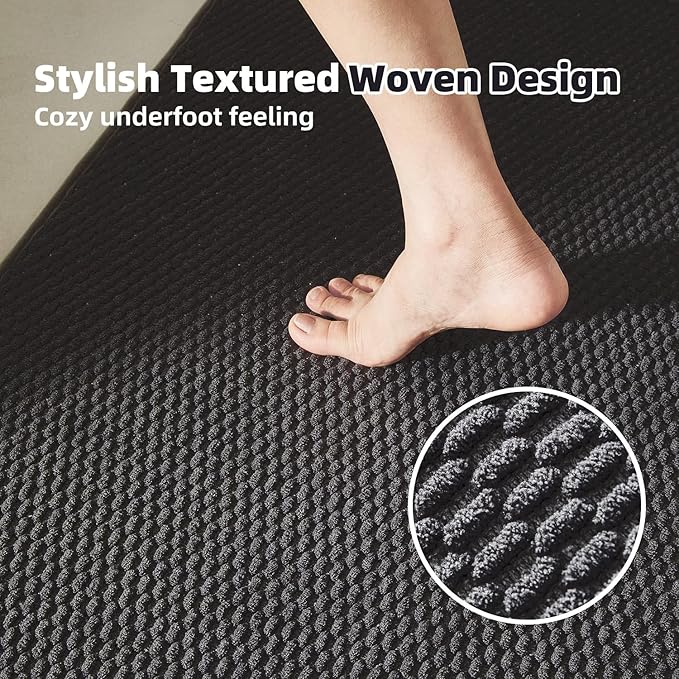 Black Bathroom Rugs Non Slip Washable, Super Absorbent Thin Bath Mat Small Quick Dry Low Pile Bathroom Rug, Black 16''x24''