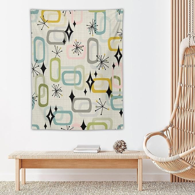 ICMOLYYENLO Boho Medieval Cat Tapestry, Abstract Atomic Starburst Geometric Aesthetic Art Wall Hanging For Bedroom Living Room Dormitory 60x80 Inches