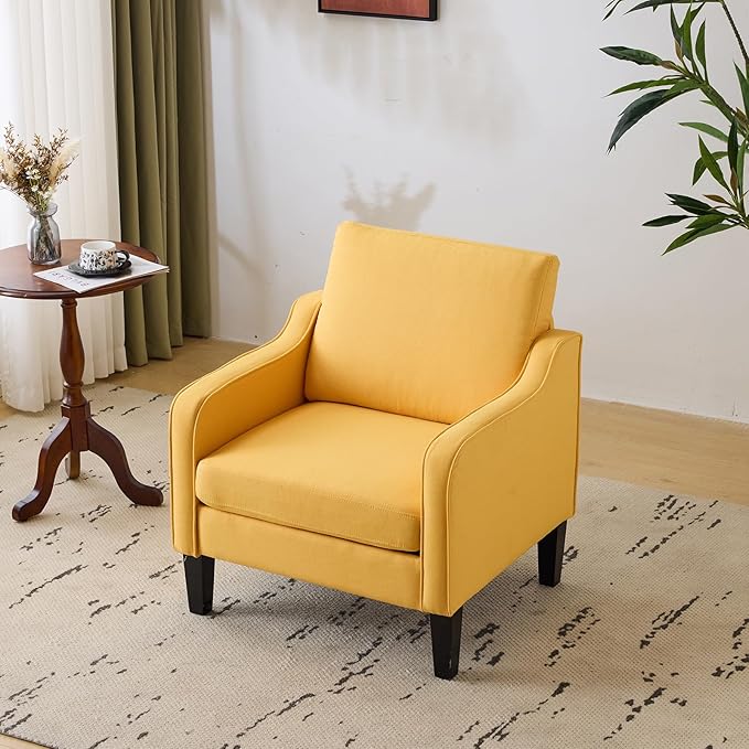 VINGLI Accent Chair for Living Room Chairs Yellow Reading Chair for Bedroom Scooped Arm Chair Mid Century Modern Accent Chairs Upholstered Comfy Chair for Apartment, Waiting Room