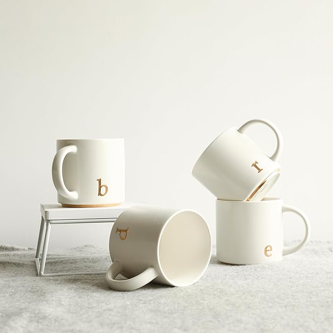 COLLECTIVE HOME - Monogram Ceramic Mugs, 15 oz Golden Initial Coffee Cups, Elegant Alphabet Tea Mugs, Elegant Personalized Mug with Gift Box, Luxurious Cups for Office and Home (b)