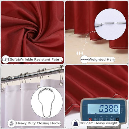 Burgundy Bathroom Accessories Set with Shower Curtain and Rugs, Dark Red Bathroom Accessories with Trash Can,Toothbrush Holder and Cup,Soap Dispenser,Tray,Soap Dish,Toilet Brush,Qtip Holders