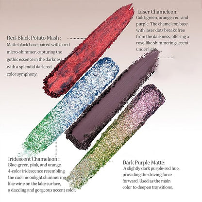 16 Color Gothic Eyeshadow Palette, Duo Chrome Pressed Powder with Ultra-Pigmented Formula, Long-Lasting Dark Makeup Kit - 09 Floating Life