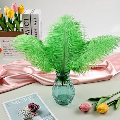 THARAHT Green Ostrich Feathers 24pcs Natural Bulk 10-12Inch 25cm-30cm for Crafts Wedding Party Centerpieces Mardi Gras and Home Decoration Feathers